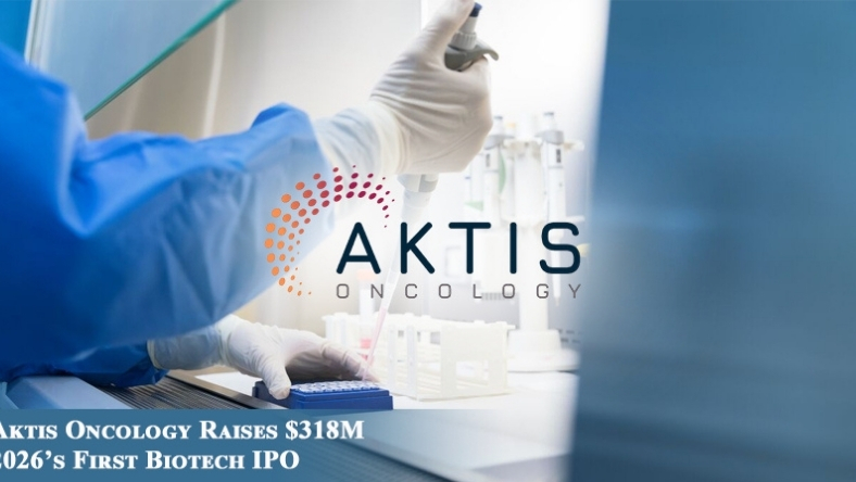 Aktis Oncology logo displayed over a laboratory research setting