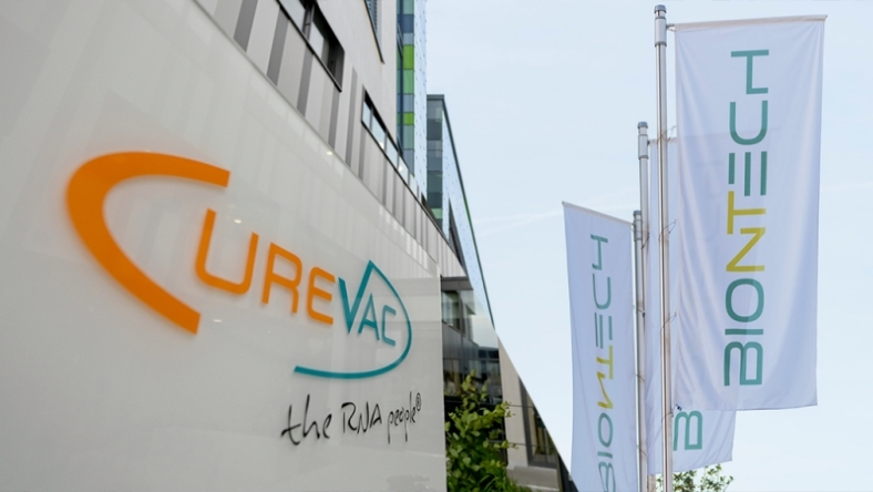 BioNTech and CureVac company branding displayed outside offices