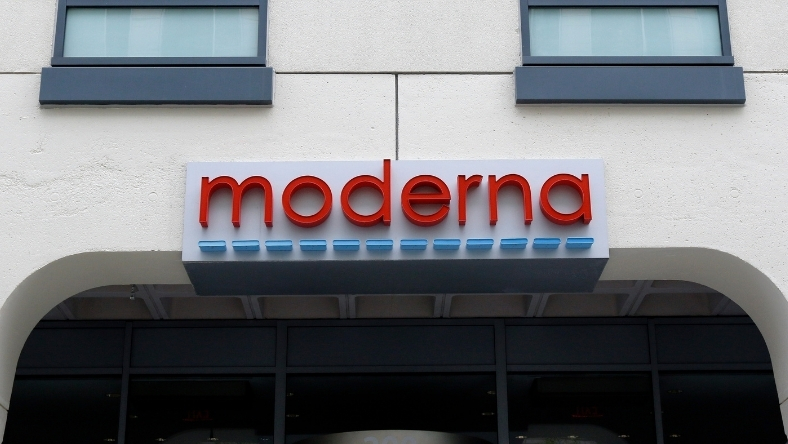 Moderna company logo displayed on office building